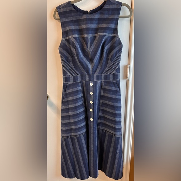 Carolina Herrera Navy and Light Blue Striped Midi Dress - Picture 5 of 6